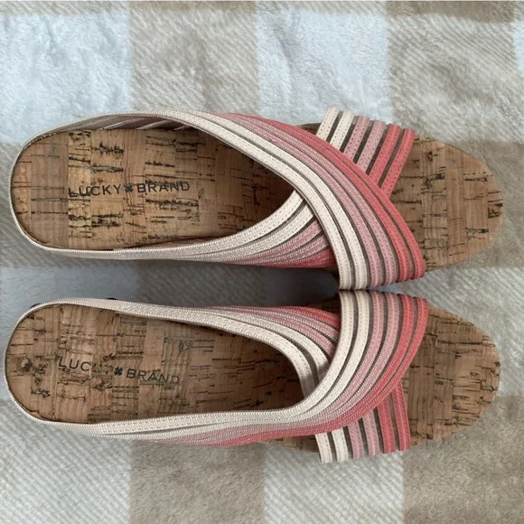 Lucky Brand Women's Cork Wedges - Coral and Beige 7.5 M - Picture 4 of 13